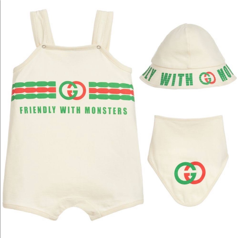Authentic Friendly Monster Gucci Set (hat,bib, jumper)